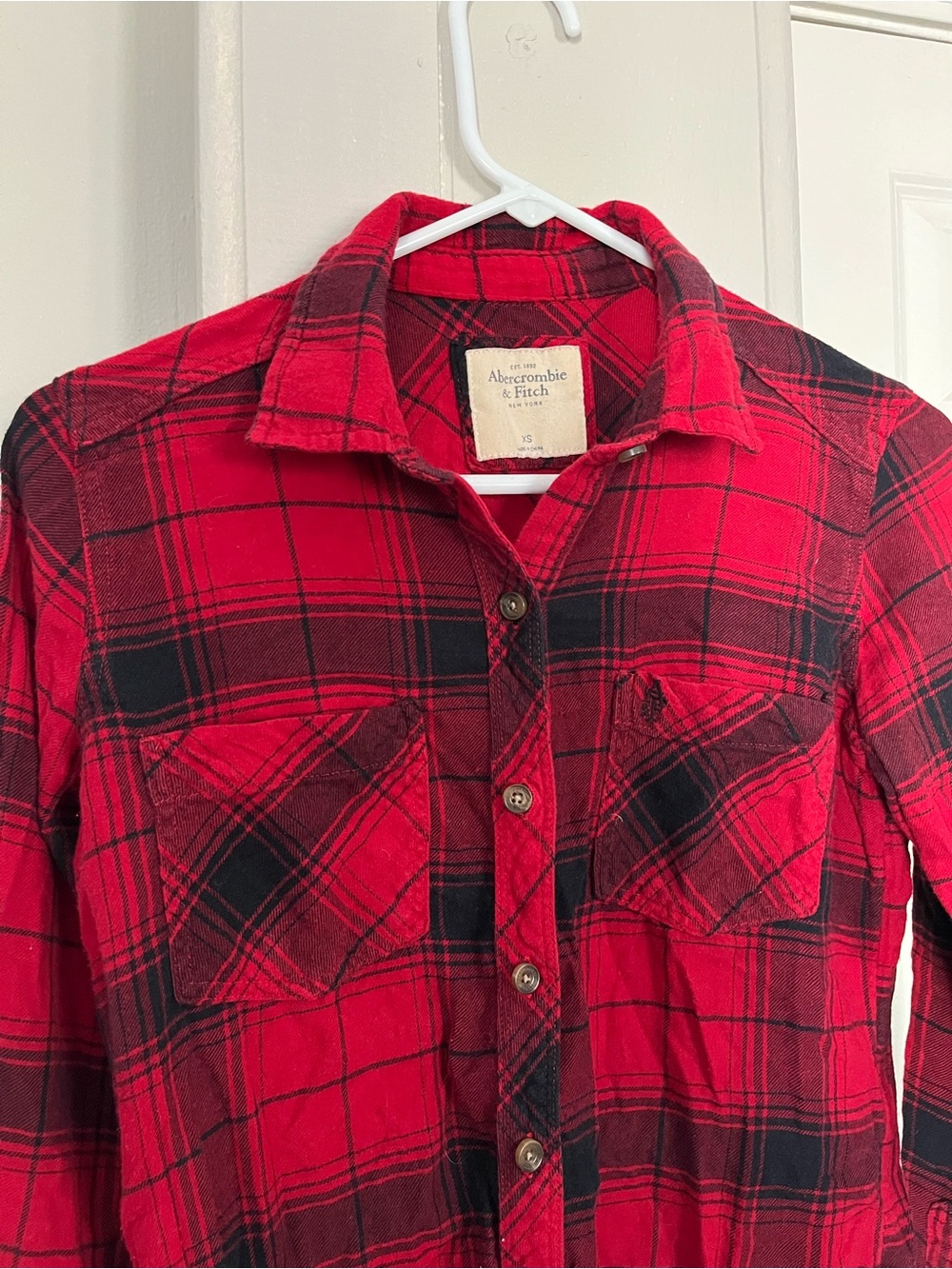 Abercrombie & Fitch Red and Black Plaid Button-Down Shirt